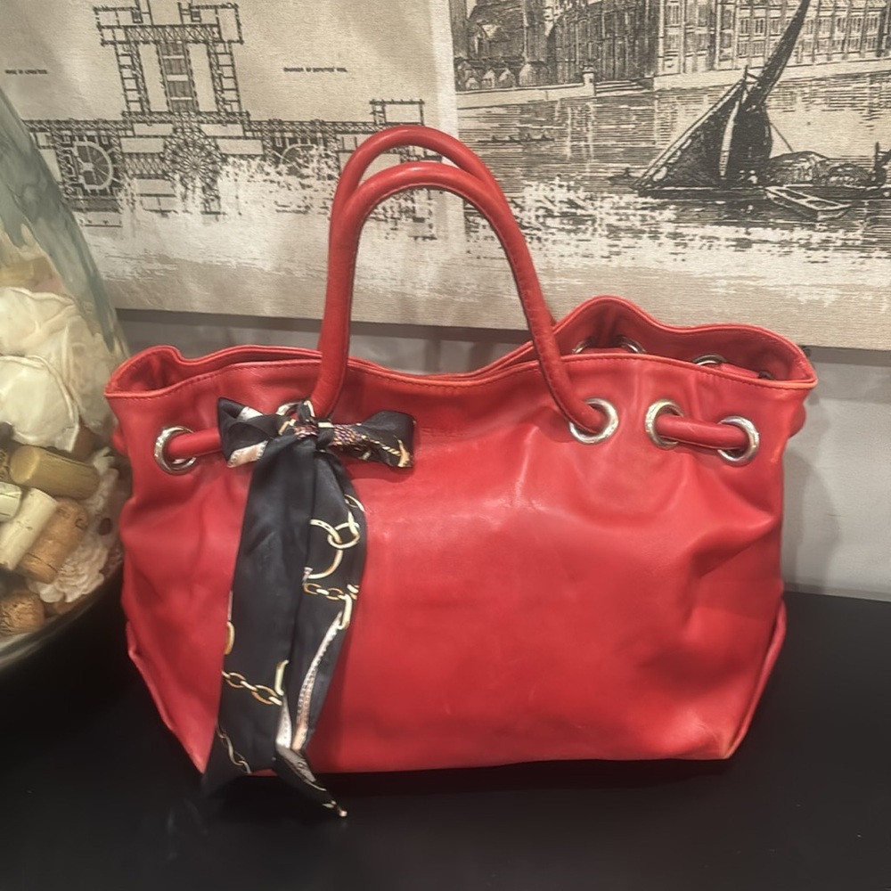 Furla Red Leather Satchel with Unbranded Twilly Detail EUC - Picture 2 of 16